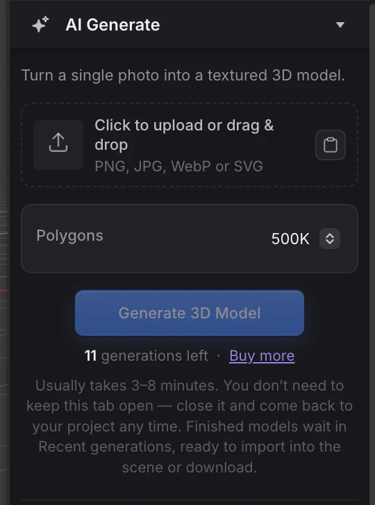 Tools tab → AI Generate.