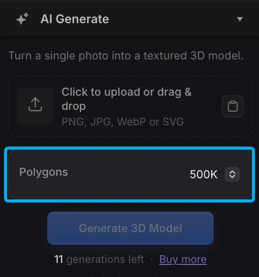 Pick a polygon count, then hit Generate.