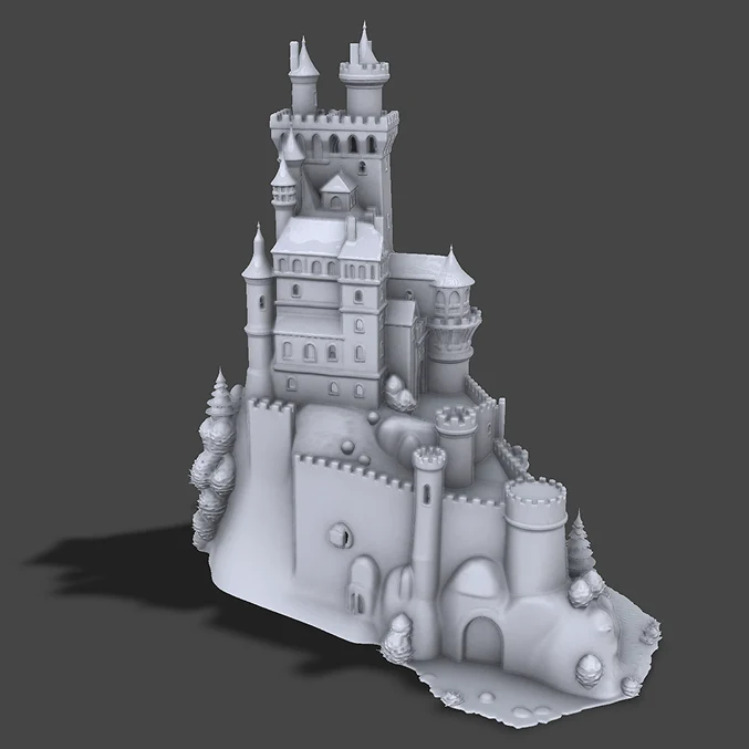 Generated 3D model of a castle, untextured