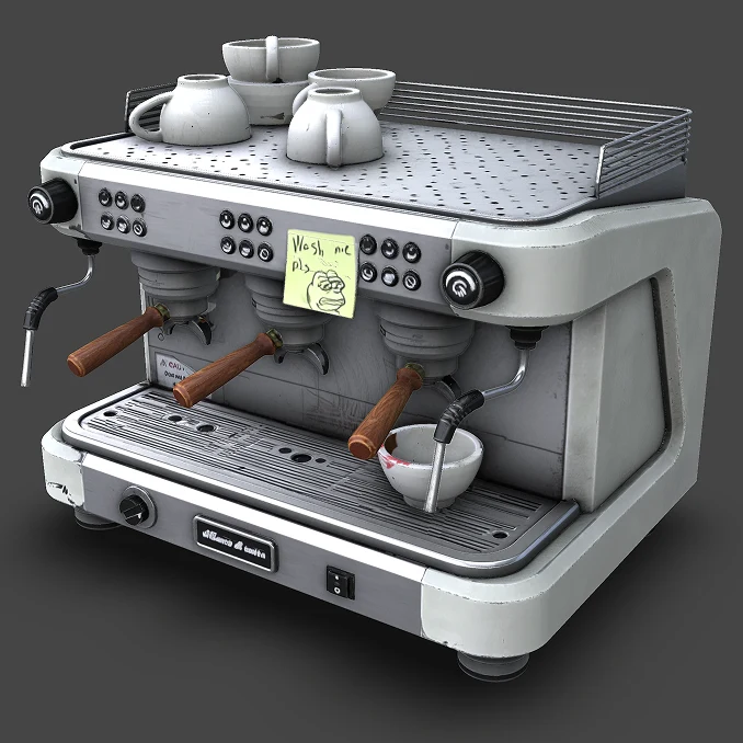 Generated 3D model of a coffee machine, textured