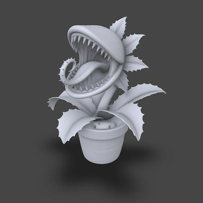 Generated 3D model of a potted plant, untextured